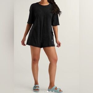 NWOT Free People FP Movement Hot Shot Tee Romper Onesie Black Oversized V-Neck